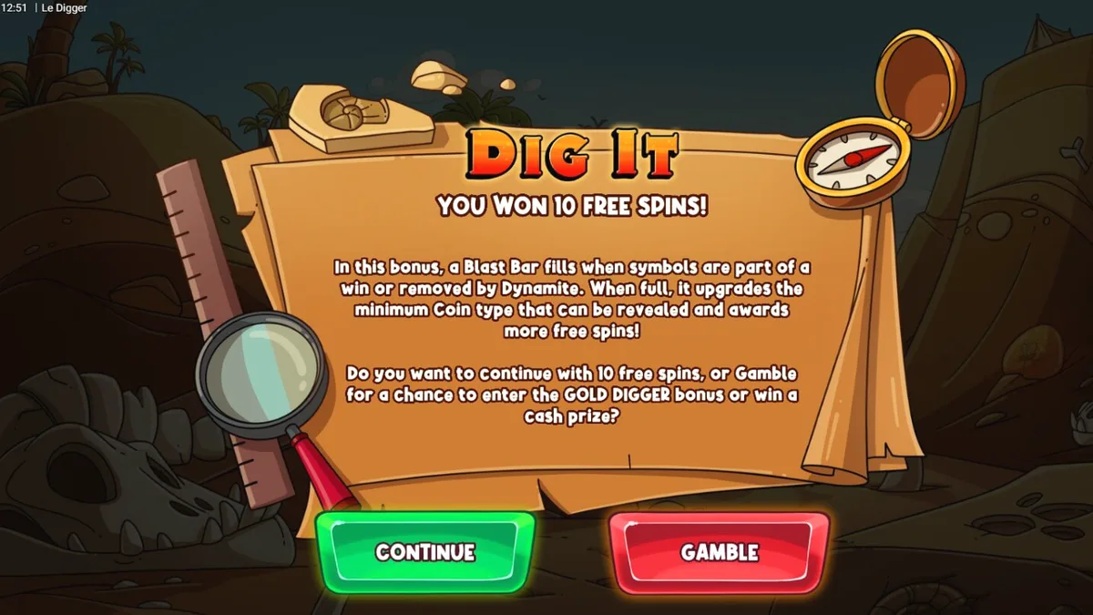Smokey si rakun sedang menggali harta karun di slot Le Digger